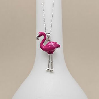 Personalised Sterling Silver Enamel Flamingo Necklace, 4 of 5