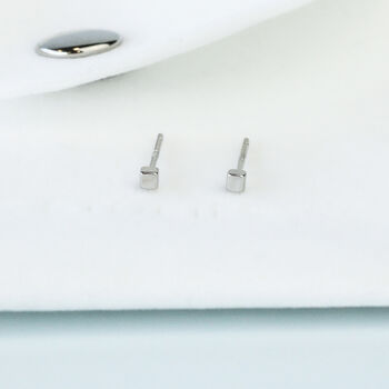 Sterling Silver Tiny Simple Cube Stud Earrings, 2 of 4
