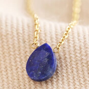 Lapis Lazuli Stone Teardrop Necklace In Gold Plating, 2 of 7