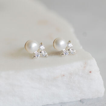 Sterling Silver Pearl And Diamante Earrings, 2 of 5