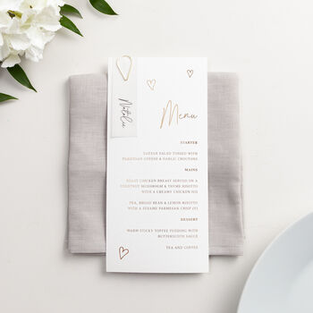 Scattered Hearts Foiled Menus With Optional Place Cards, 2 of 4