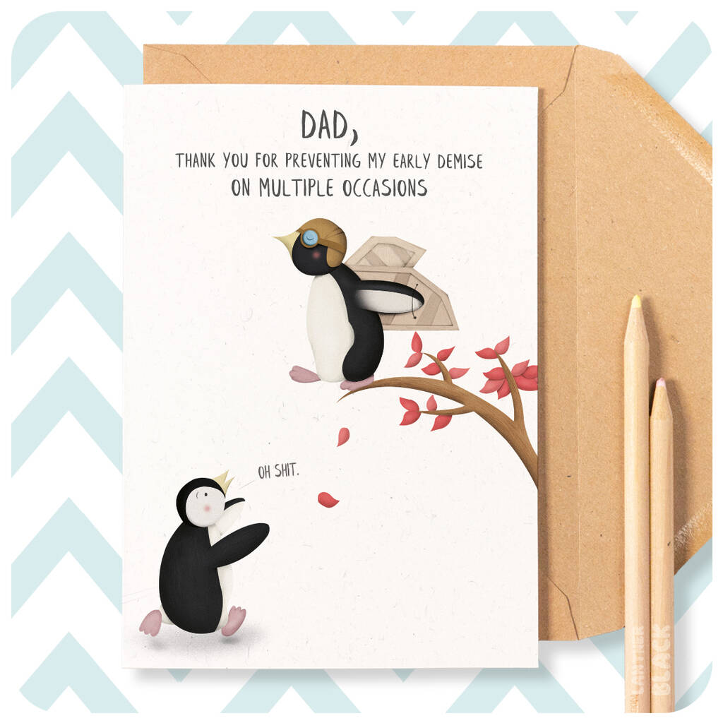 Penguins Funny Card For Dad Birthday Father's Day, 1 of 6