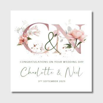 Wedding Card Personalised Dusky Pink Floral Initials, 2 of 2