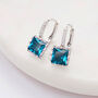 Sky Blue Crystal Encrusted Square Hoop Earrings, thumbnail 2 of 3