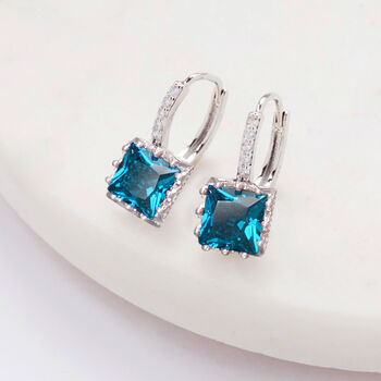 Sky Blue Crystal Encrusted Square Hoop Earrings, 2 of 3