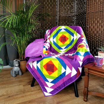 Large Vibrant Quilted Blanket, Colourful Rainbow Double Bed Quilt, 2 of 10