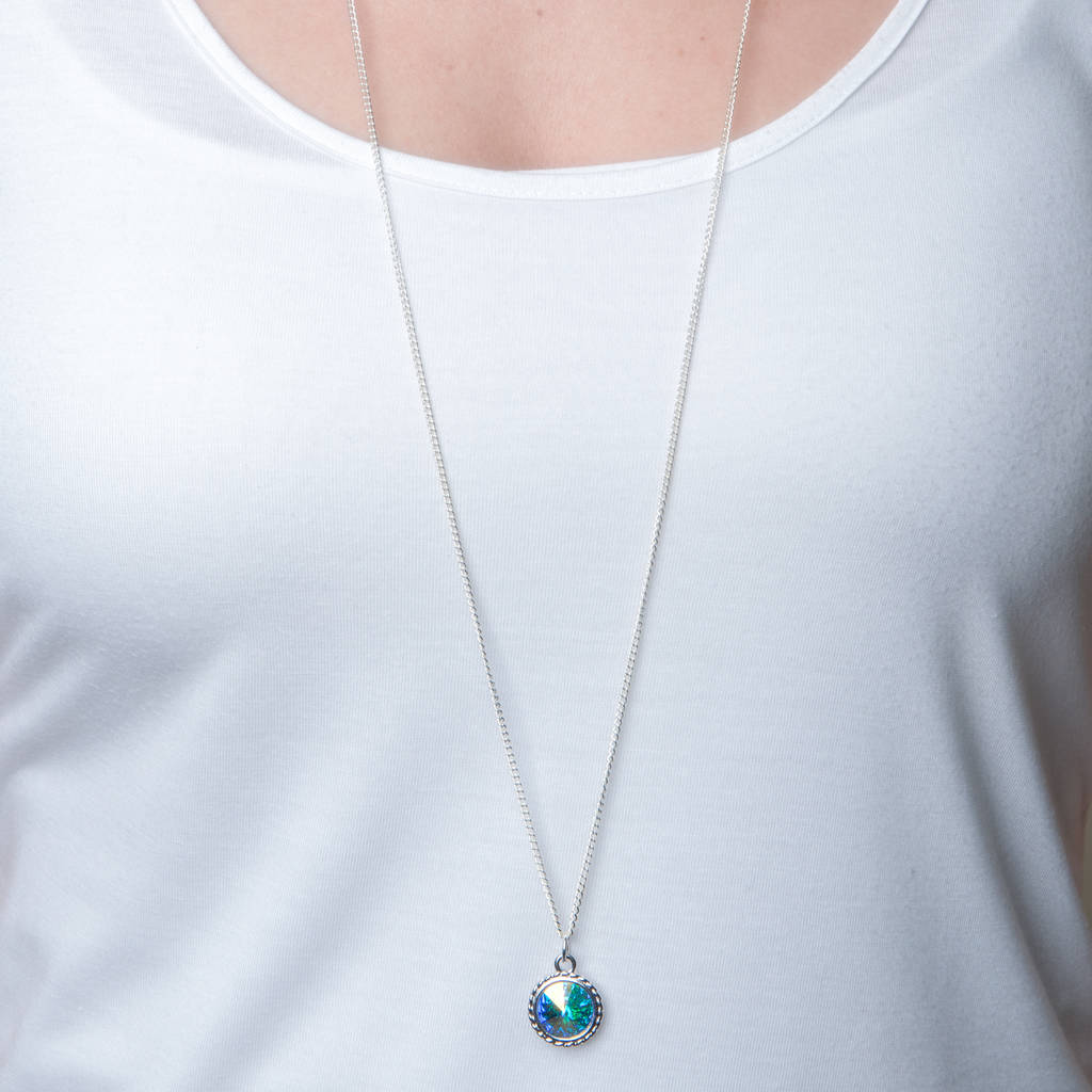 Long Pendant Necklace With Swarovski Crystal By Iscah and Mimi