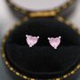 Sterling Silver Tiny Tourmaline Pink Cz Heart Stud Earrings, thumbnail 2 of 12