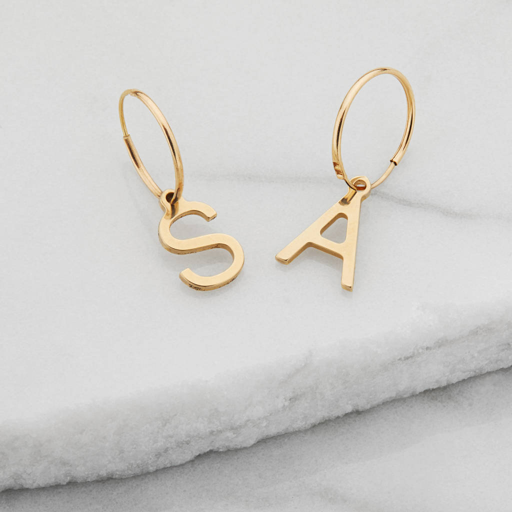 Silver Or Gold Initial Letter Hoop Drop Earring By LILY & ROO ...