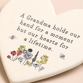 Grandmother Cream Ceramic Heart Coaster, 2 of 7