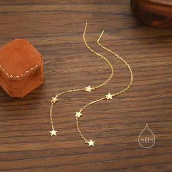 Sterling Silver Three Star Cascade Threader Earrings, 3 of 9