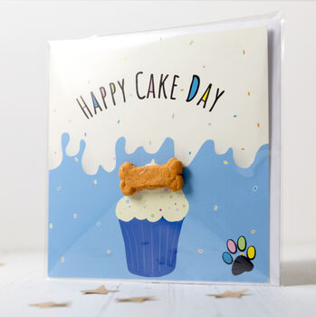 Happy Cake Day Dog 'Treatings' Card Blue, 2 of 3