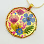 Statement Gold Necklace With Pink Flowers, thumbnail 1 of 12