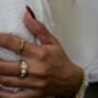 Opal Effect Gold Band Ring – 16k Gold Plated Brass With Shimmering Lab Opals, thumbnail 3 of 8