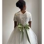 Lace, Pearl Button Back Bow Sash Tutu Flower Girl Dress, thumbnail 9 of 12