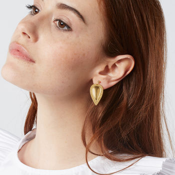 Teardrop Earrings In Gold Plate And Raw Brass, 4 of 8