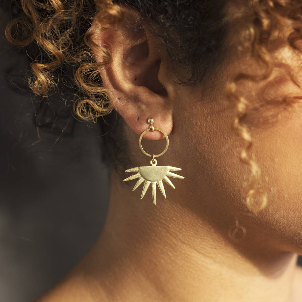 Geometric Brass Sun Earrings, 1 of 10
