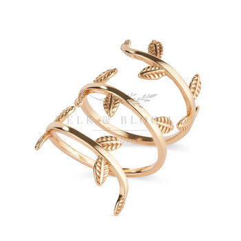 Thick 18 K Rose Gold Plated Statement Leaf Ring, 2 of 7