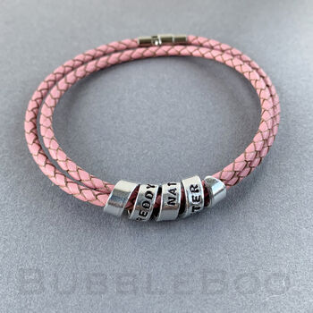 Personalised Secret Message Pink Leather Bracelet, 2 of 5