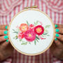 Raspberry And Peach Bouquet Embroidery Hoop Kit, thumbnail 8 of 9