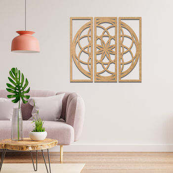 Sacred Geometry Wooden Art Set Metatron's Cube Triptych, 9 of 10