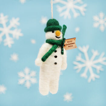 Personalised Felt Snowman Christmas Tree Decoration, 7 of 7