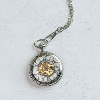 Steampunk Pocket Watch Silver; The Milburn, 6 of 8