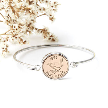 Farthing 1955 70th Birthday Coin Bangle Bracelet, 2 of 10