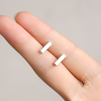 Sterling Silver Geometric Bar Stud Earrings, 2 of 11