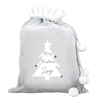 Personalised Christmas Tree Luxury Silver Grey Pom, 2 of 3