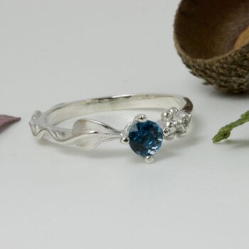 Silver Leaf Ring, Ariel Gemstone Diamond Ring, 6 of 11