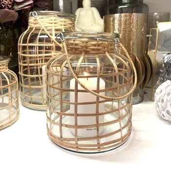 Bamboo And Glass Hanging Candle Lantern, 4 of 4