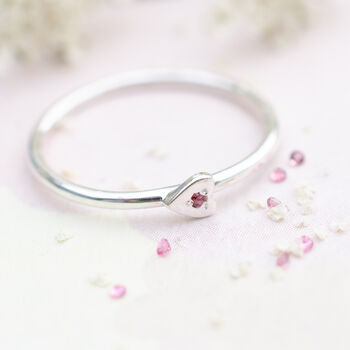 Personalised Birthstone Simple Love Heart Stacking Ring, 2 of 9