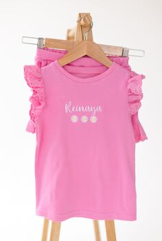 Personalised Embroidered Daisy Lace Trim T Shirt And Short Set, 11 of 12
