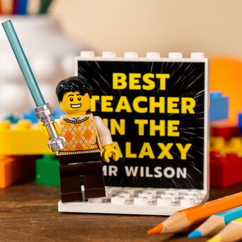 Best Teacher In The Galaxy Personalised Lego® Brick Minifig Gift, End Of Term Thank You Present For Sci Fi Fan, 3 of 12