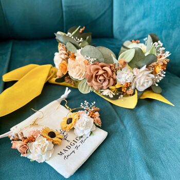 Sunflower Orange Flower Bridal Hair Crown, 4 of 10