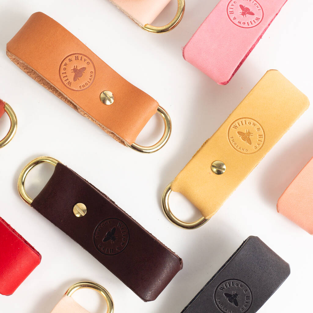 Personalised Leather Strap Keyring By Willow & Hive