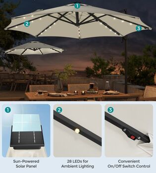 Garden Parasol Umbrella Solar Powered LED Lights Upf50+, 6 of 12