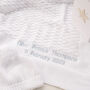 Toffee Moon White Knitted Personalised New Baby Blanket, thumbnail 1 of 8