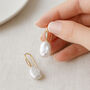 9ct Yellow Gold White Keshi Pearl And Diamond Drop Earrings: Bridal Jewellery – 9mm, thumbnail 7 of 7