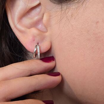 Diamond April Birthstone Double Hoop Huggie Earrings, 2 of 4