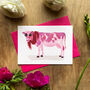 Fuchsia Pink Cow Illustrated Blank Greeting Card, thumbnail 1 of 11