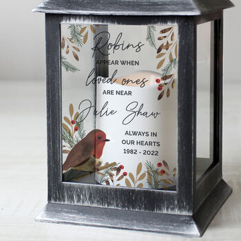 Personalised Robins Appear When Loved Ones Are Near Memorial Black Lantern, 2 of 5