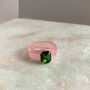 Pink Resin Ring With Green Rhinestone, thumbnail 3 of 7