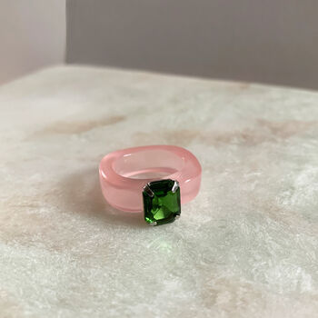 Pink Resin Ring With Green Rhinestone, 3 of 7