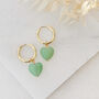Gold Plate Chunky Hoop And Aventurine Heart Earrings, thumbnail 1 of 5