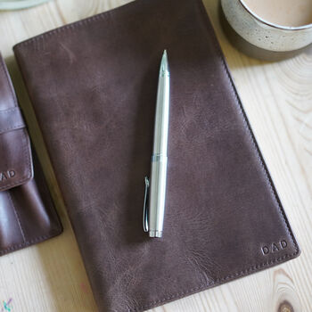 Vintage Leather Notebook With Pen And Pencil Set, 2 of 6