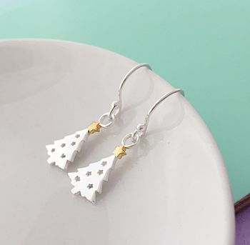 Little Christmas Tree Earrings With Golden Star, 2 of 3