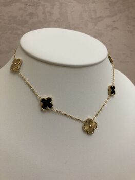 18 K Gold Plated Clover Charm Necklace Gold Black, 5 of 5