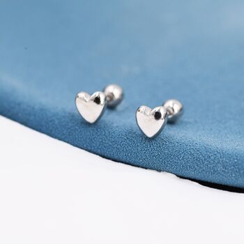 Sterling Silver Extra Tiny Heart Barbell Earrings, 4 of 12